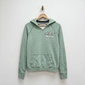 Abercrombie & Fitch Juniors Large Mint Green Script Stripe Pullover Hoodie Y2K